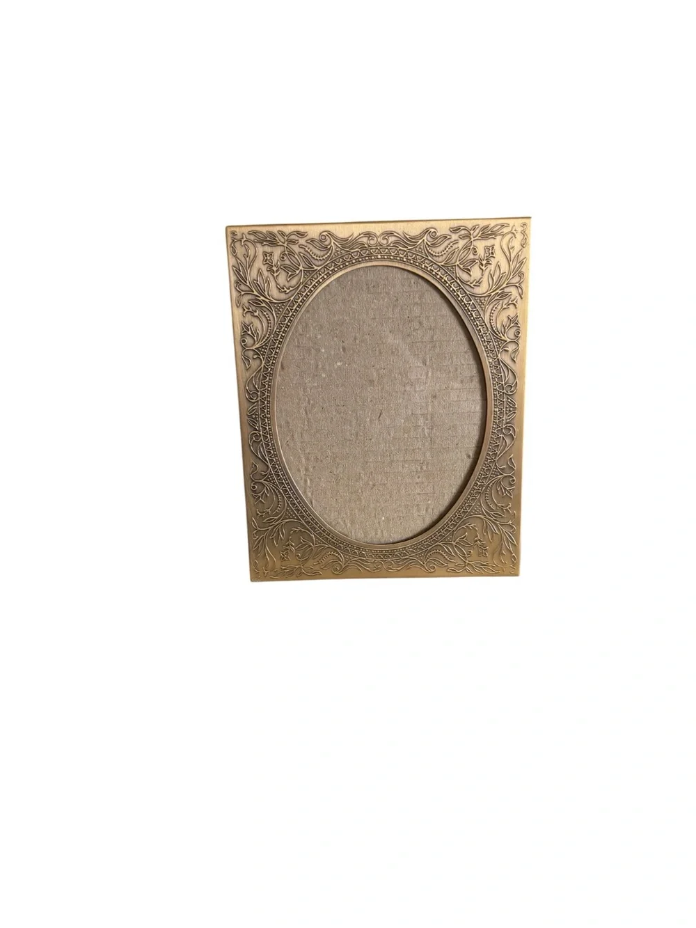 Vintage Ornate Brass~Tone Oval 5X7 Picture Frame Embossed Floral & Scroll Design